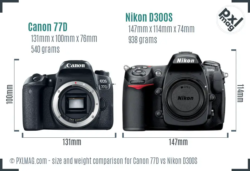 Canon 77D vs Nikon D300S size comparison