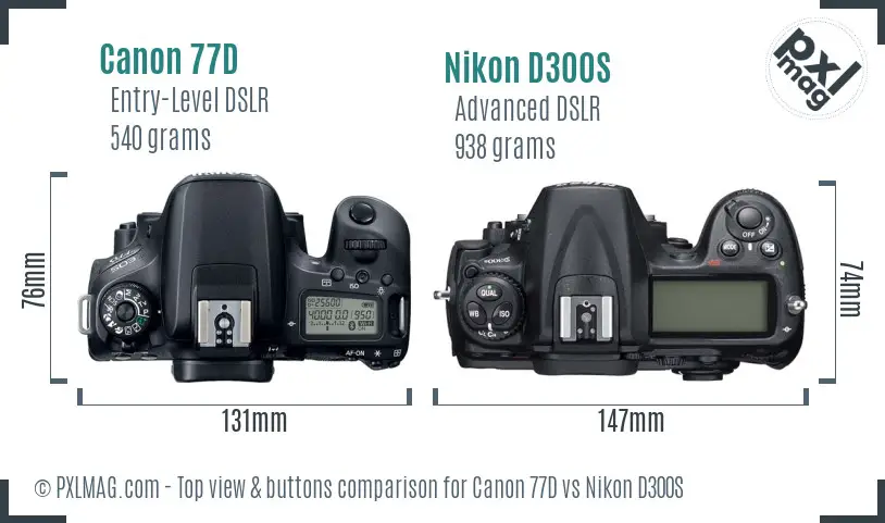 Canon 77D vs Nikon D300S top view buttons comparison