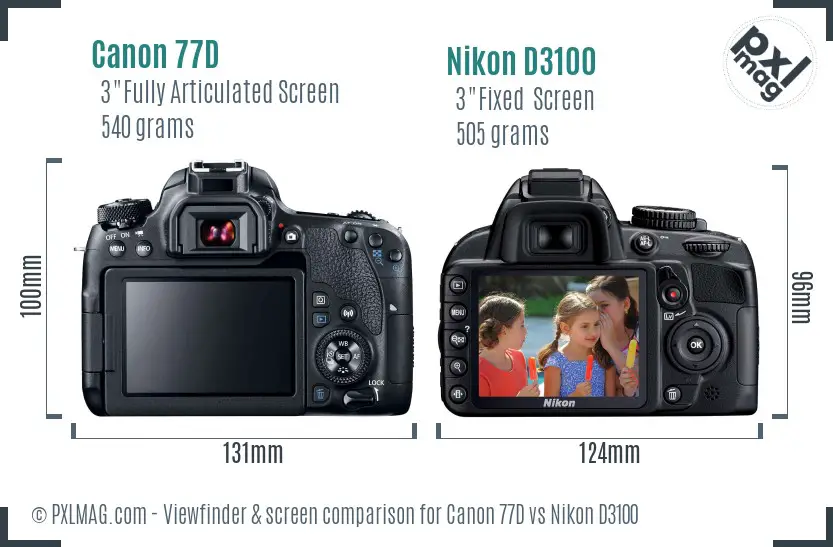 Canon 77D vs Nikon D3100 Screen and Viewfinder comparison