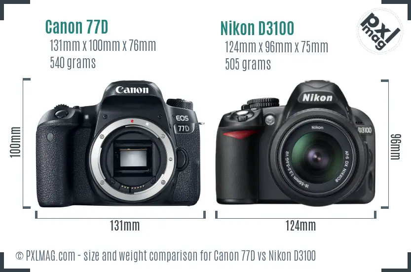 Canon 77D vs Nikon D3100 size comparison