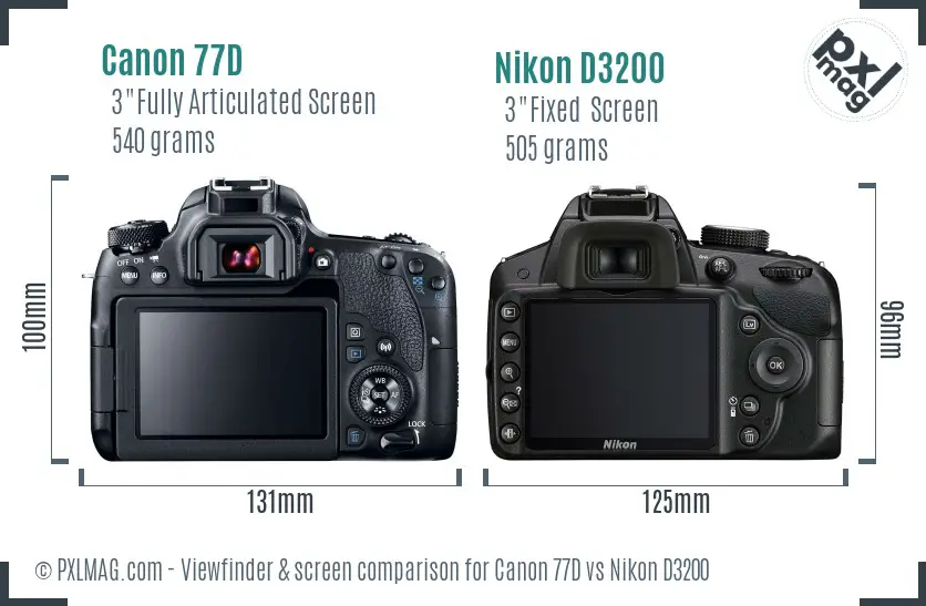 Canon 77D vs Nikon D3200 Screen and Viewfinder comparison