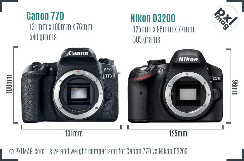 Canon 77D vs Nikon D3200 size comparison