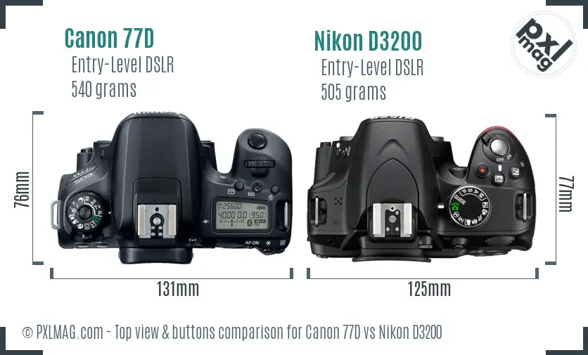 Canon 77D vs Nikon D3200 top view buttons comparison