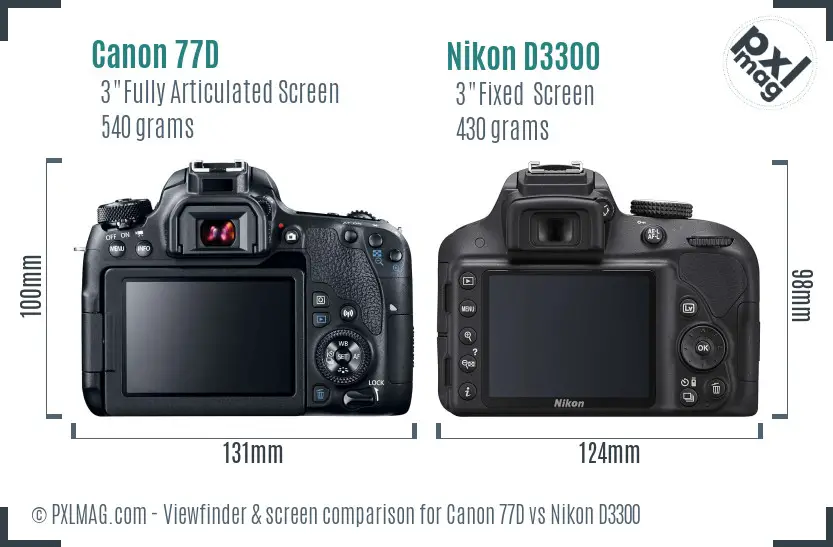 Canon 77D vs Nikon D3300 Screen and Viewfinder comparison