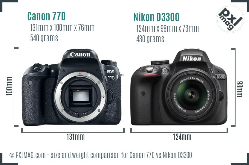 Canon 77D vs Nikon D3300 size comparison