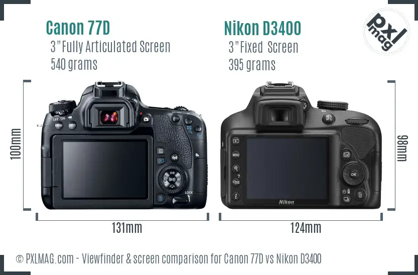 Canon 77D vs Nikon D3400 Screen and Viewfinder comparison