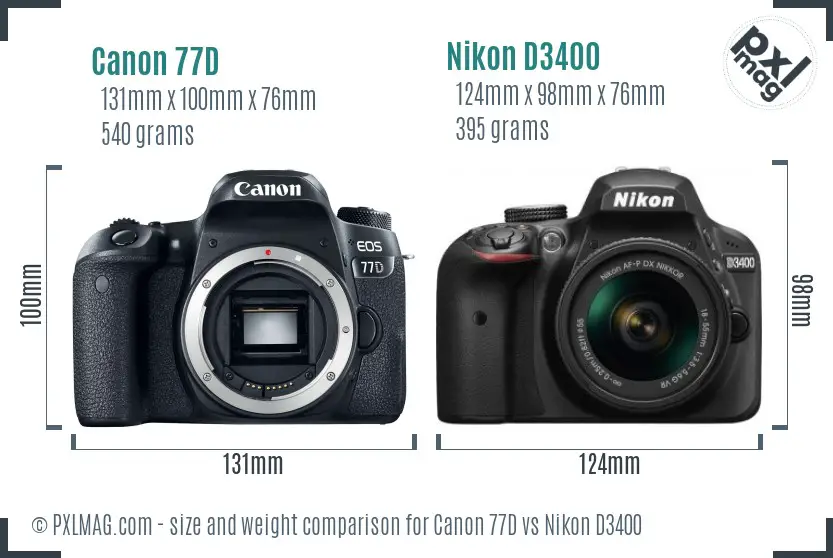 Canon 77D vs Nikon D3400 size comparison