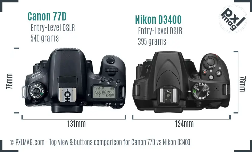 Canon 77D vs Nikon D3400 top view buttons comparison