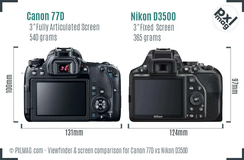 Canon 77D vs Nikon D3500 Screen and Viewfinder comparison