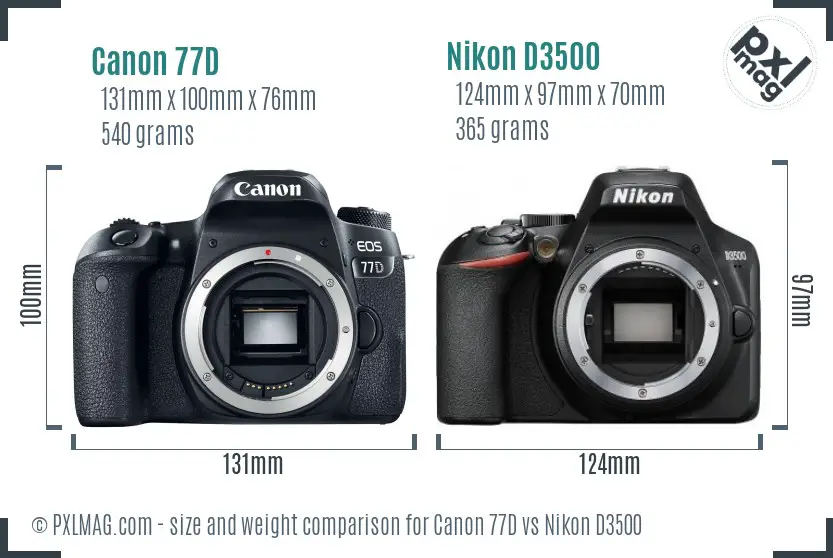 Canon 77D vs Nikon D3500 size comparison