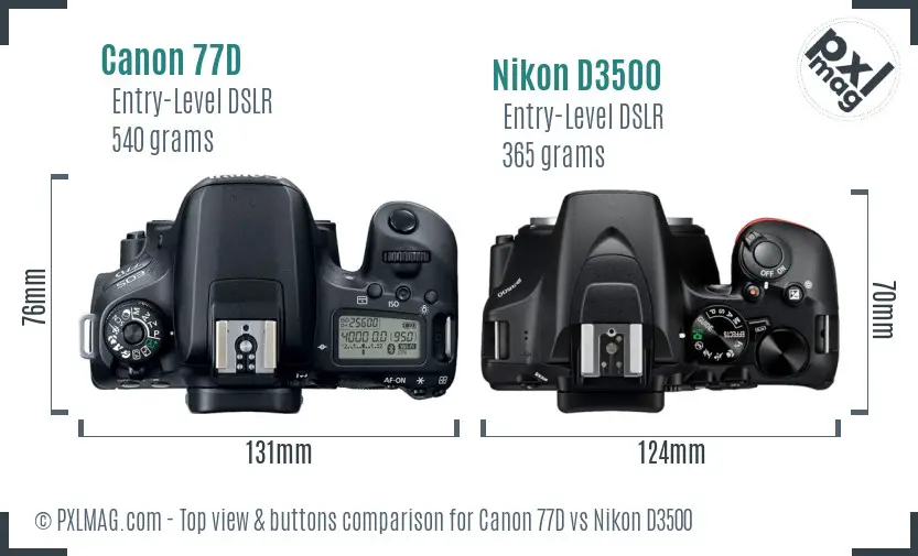 Canon 77D vs Nikon D3500 top view buttons comparison
