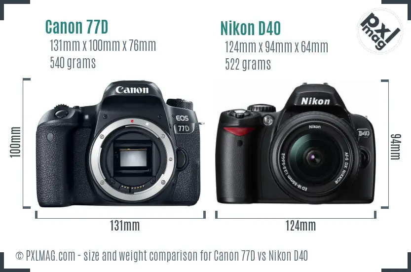 Canon 77D vs Nikon D40 size comparison