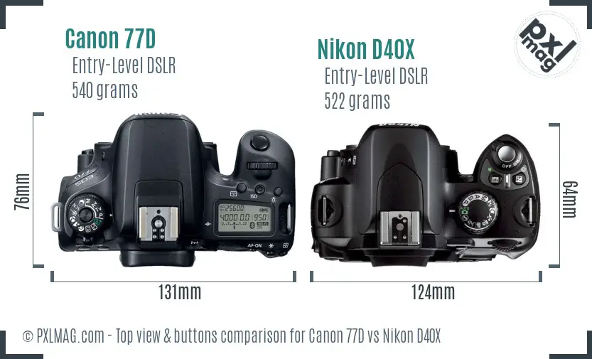 Canon 77D vs Nikon D40X top view buttons comparison