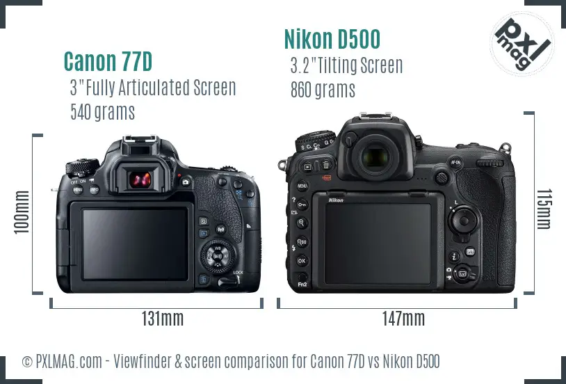 Canon 77D vs Nikon D500 Screen and Viewfinder comparison