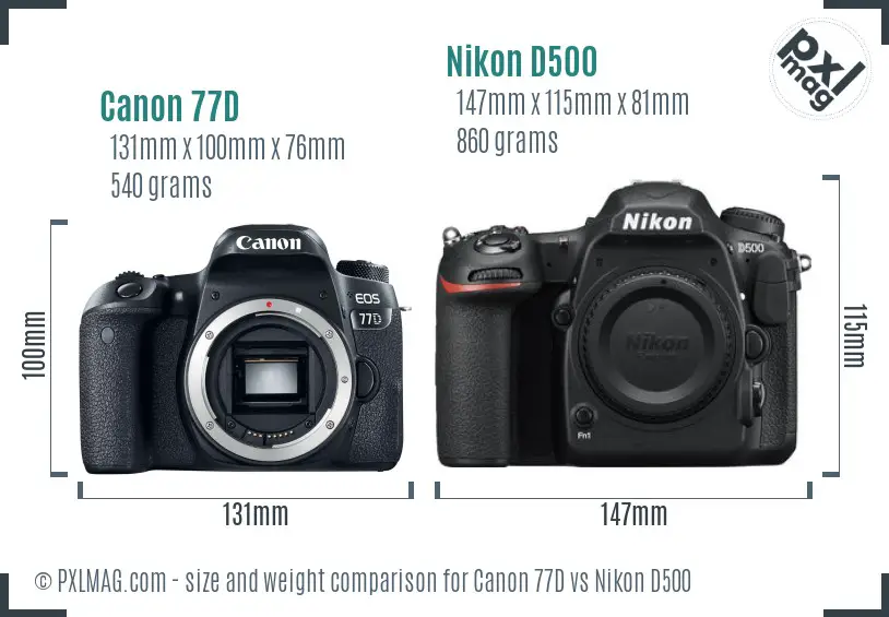 Canon 77D vs Nikon D500 size comparison