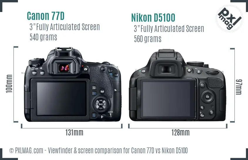 Canon 77D vs Nikon D5100 Screen and Viewfinder comparison