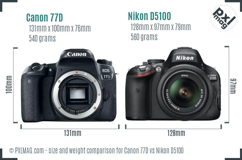Canon 77D vs Nikon D5100 size comparison