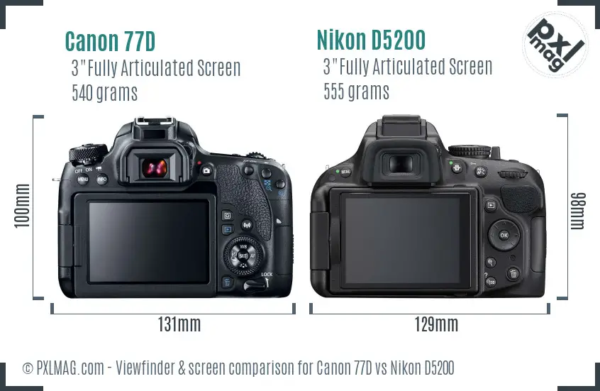 Canon 77D vs Nikon D5200 Screen and Viewfinder comparison