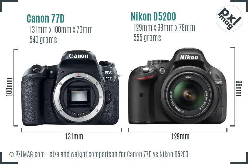 Canon 77D vs Nikon D5200 size comparison