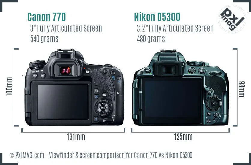 Canon 77D vs Nikon D5300 Screen and Viewfinder comparison