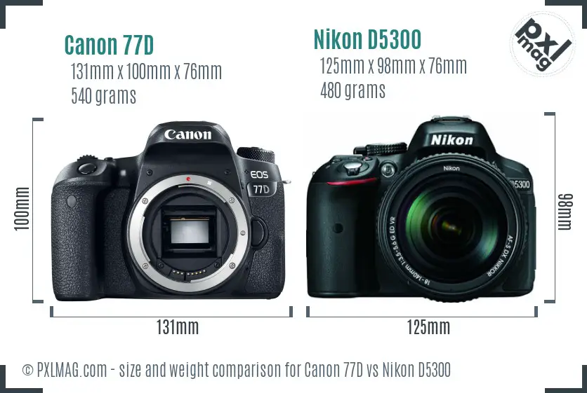 Canon 77D vs Nikon D5300 size comparison