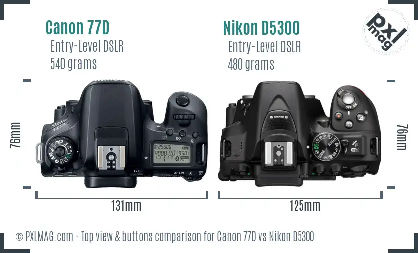 Canon 77D vs Nikon D5300 top view buttons comparison