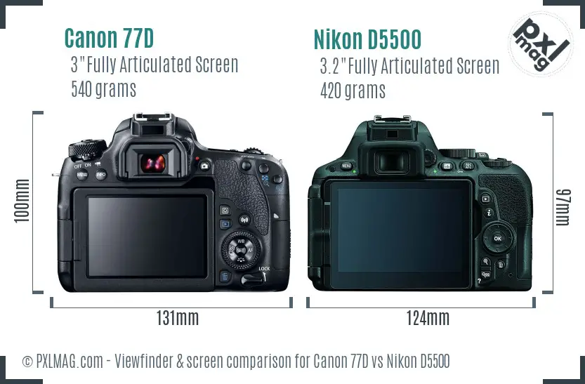 Canon 77D vs Nikon D5500 Screen and Viewfinder comparison