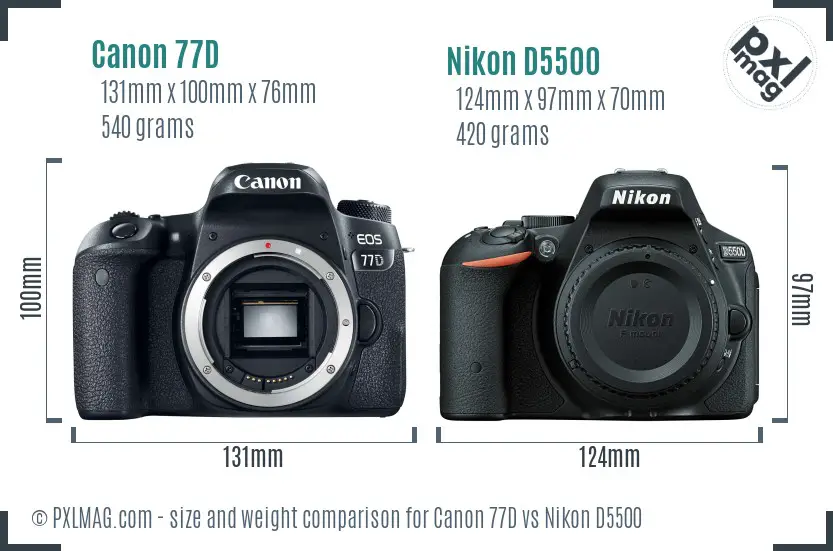 Canon 77D vs Nikon D5500 size comparison