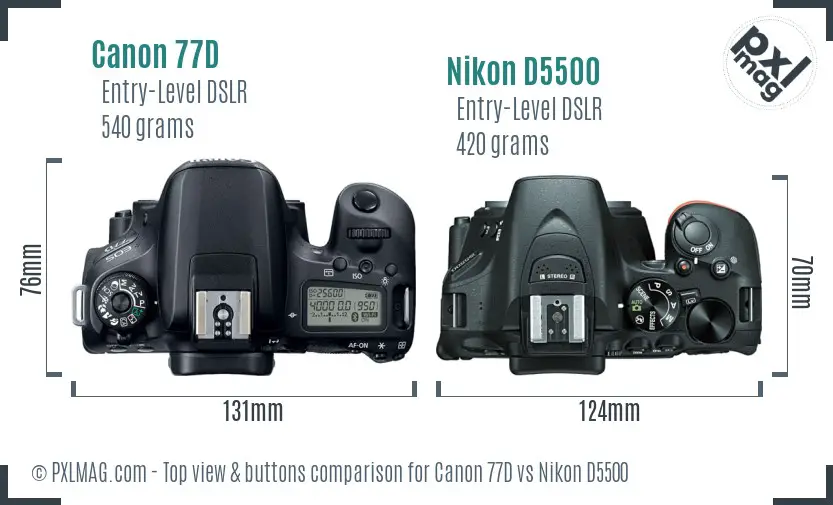 Canon 77D vs Nikon D5500 top view buttons comparison