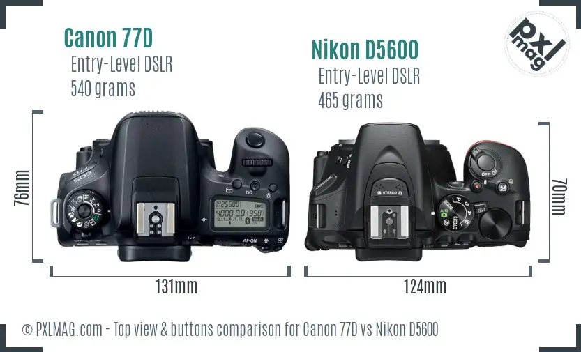 Canon 77D vs Nikon D5600 top view buttons comparison