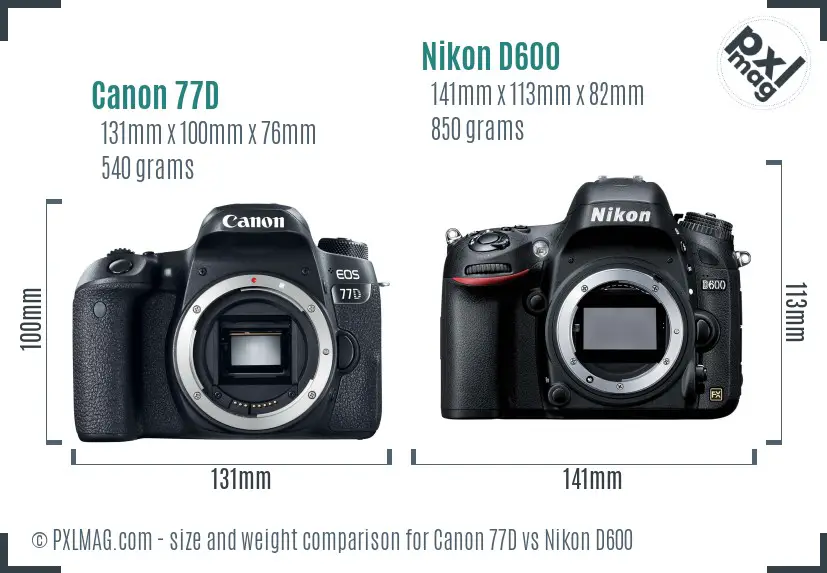 Canon 77D vs Nikon D600 size comparison