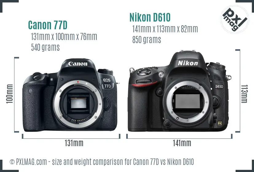 Canon 77D vs Nikon D610 size comparison