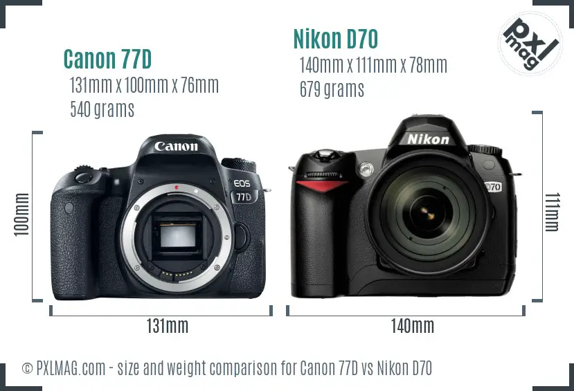 Canon 77D vs Nikon D70 size comparison Canon 77D vs Nikon D70 size comparison