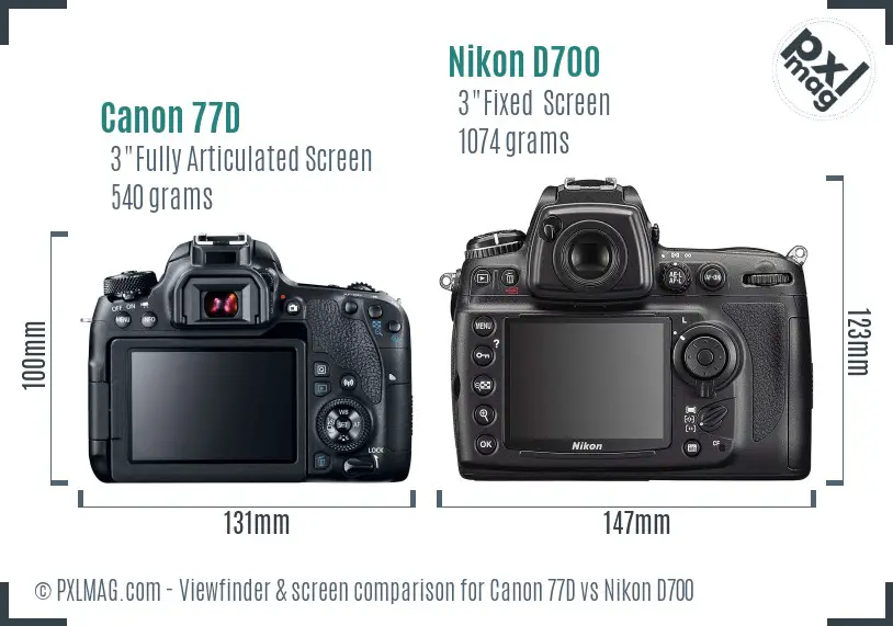 Canon 77D vs Nikon D700 Screen and Viewfinder comparison