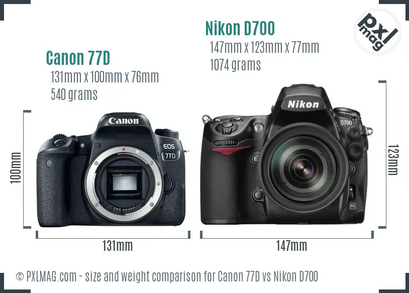 Canon 77D vs Nikon D700 size comparison