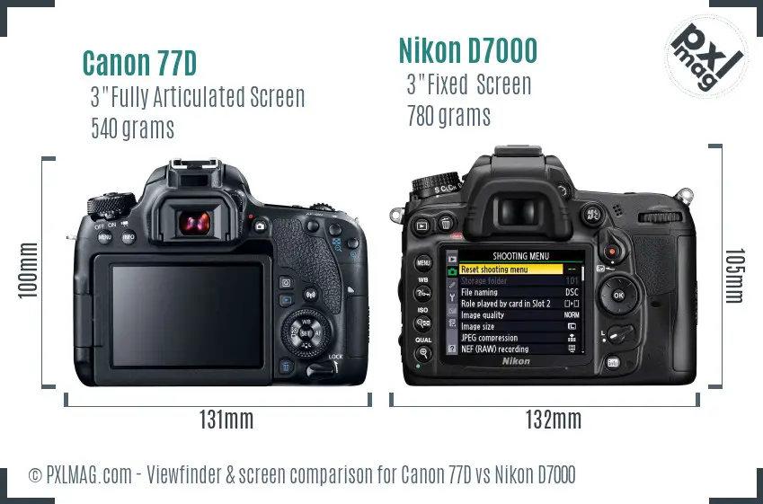 Canon 77D vs Nikon D7000 Screen and Viewfinder comparison