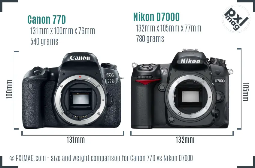 Canon 77D vs Nikon D7000 size comparison