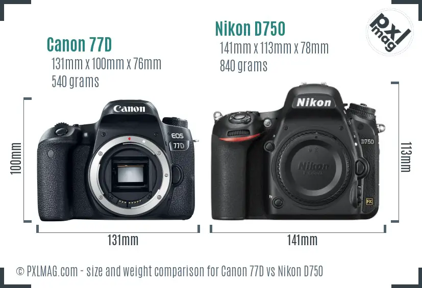Canon 77D vs Nikon D750 size comparison