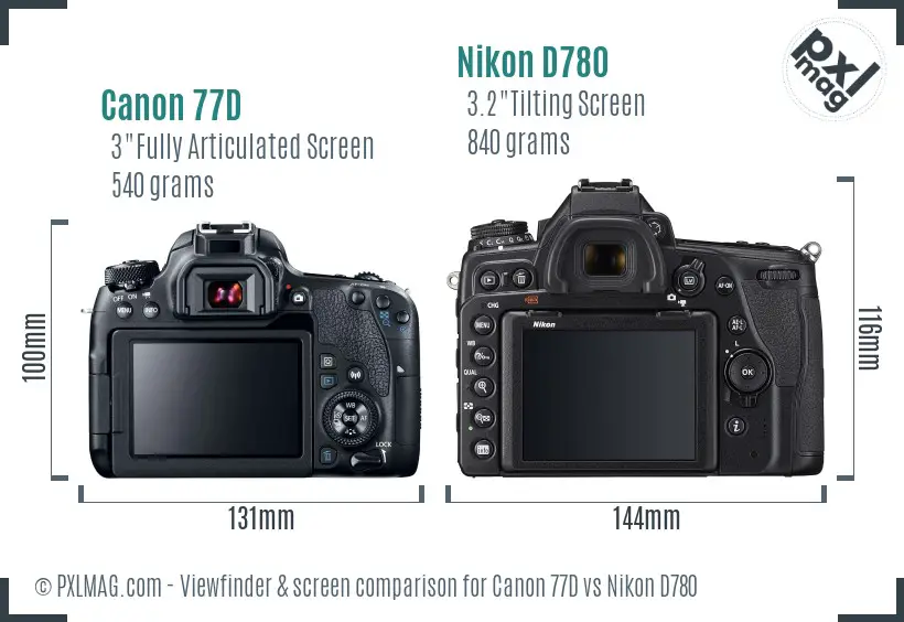 Canon 77D vs Nikon D780 Screen and Viewfinder comparison