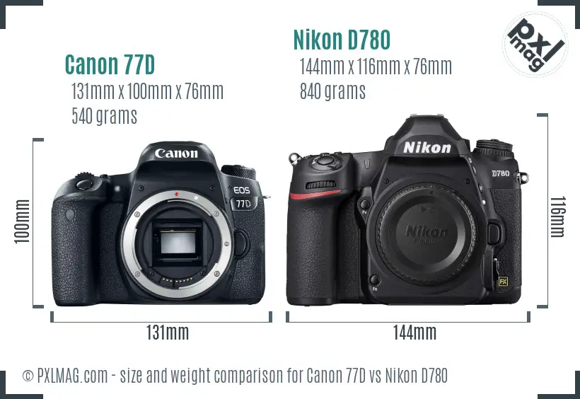 Canon 77D vs Nikon D780 size comparison