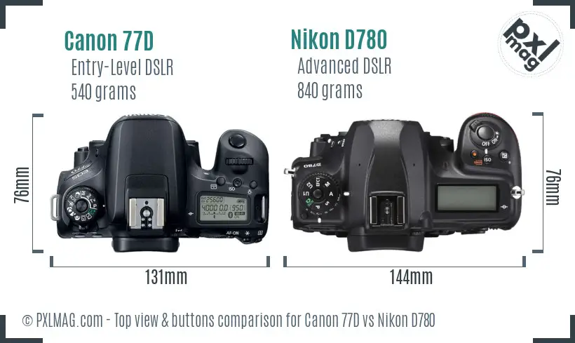 Canon 77D vs Nikon D780 top view buttons comparison