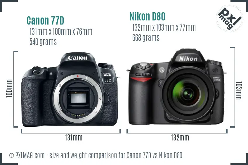 Canon 77D vs Nikon D80 size comparison