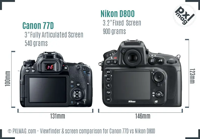 Canon 77D vs Nikon D800 Screen and Viewfinder comparison