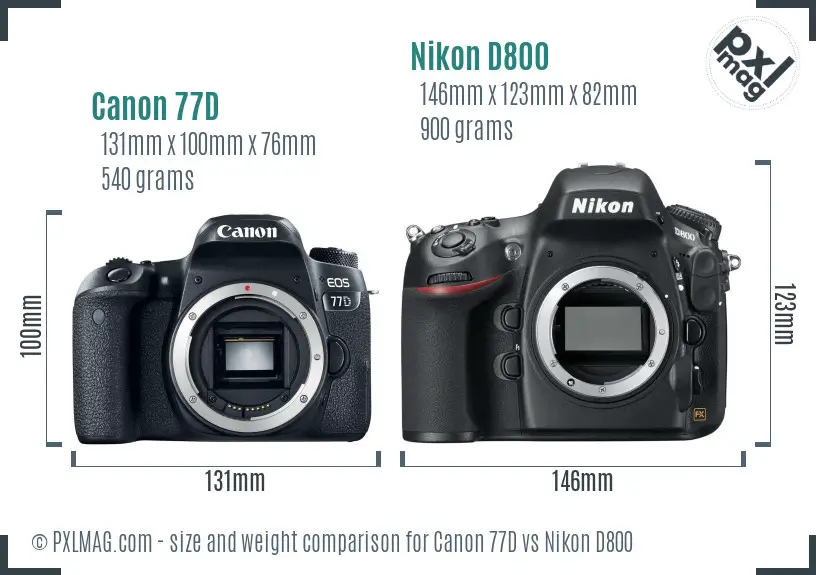 Canon 77D vs Nikon D800 size comparison