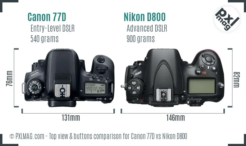 Canon 77D vs Nikon D800 top view buttons comparison