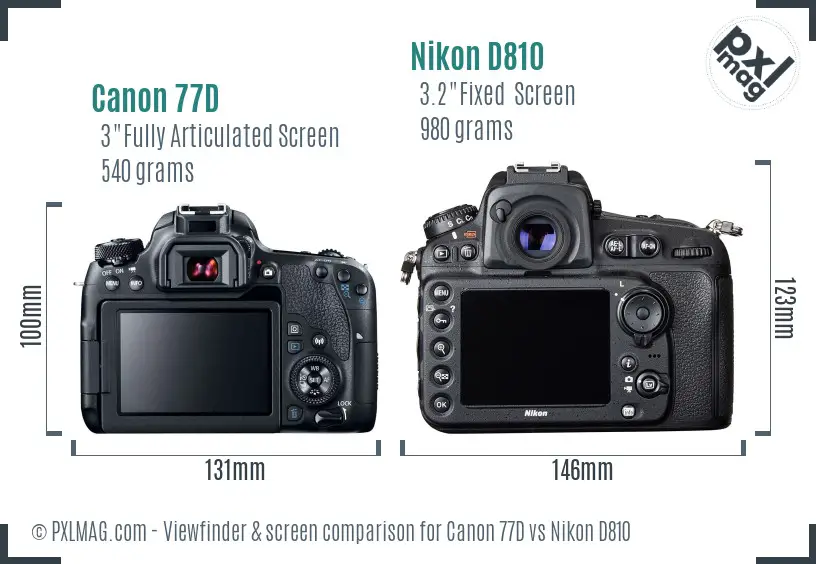 Canon 77D vs Nikon D810 Screen and Viewfinder comparison