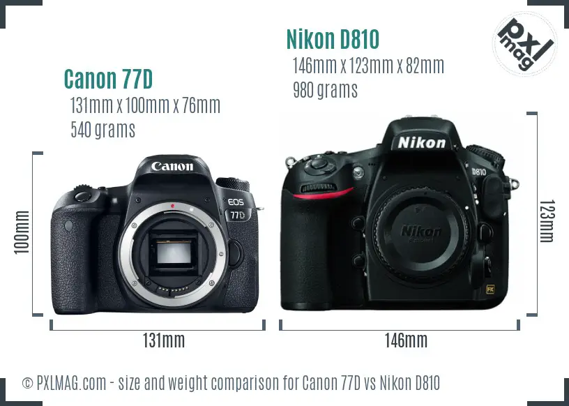 Canon 77D vs Nikon D810 size comparison