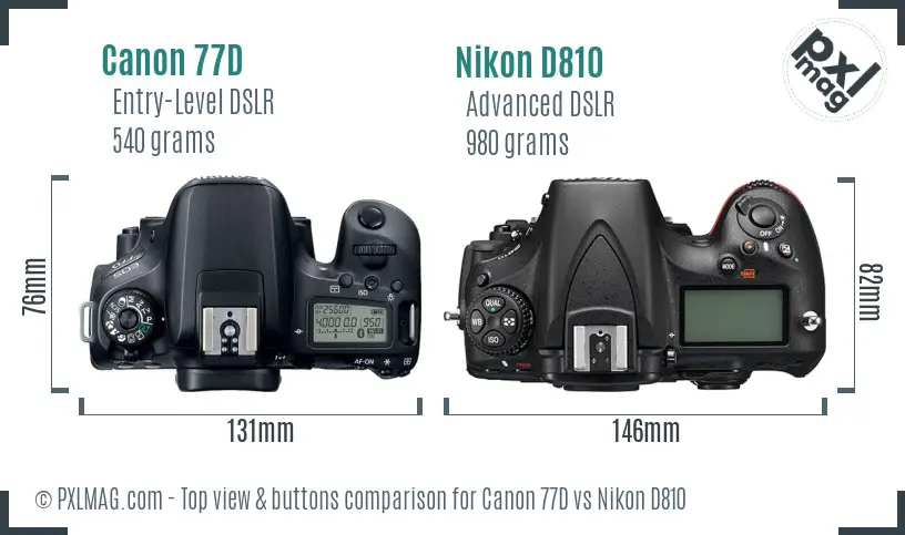 Canon 77D vs Nikon D810 top view buttons comparison