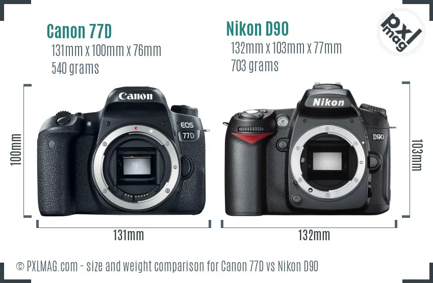 Canon 77D vs Nikon D90 size comparison Canon 77D vs Nikon D90 size comparison