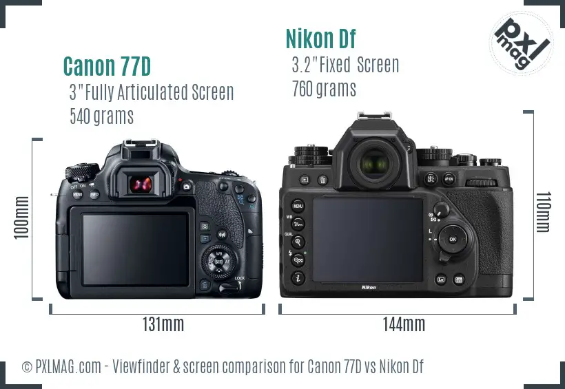 Canon 77D vs Nikon Df Screen and Viewfinder comparison